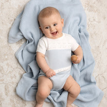 Load image into Gallery viewer, Feltman Bros - Baby Boys Pointelle Contrast Knit Romper - Ivory / Powder Blue