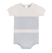 Load image into Gallery viewer, Feltman Bros - Baby Boys Pointelle Contrast Knit Romper - Ivory / Powder Blue
