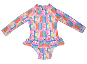 Flap Happy Alissa Infant Ruffle Rash Guard Swimsuit Pink Beach Boards (3m-24m)