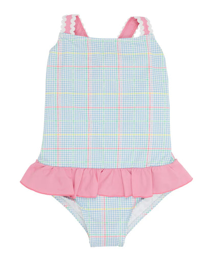 Beaufort Bonnet Taylor Bay Bathing Suit - Piccadilly Plaid with Hamptons Hot Pink (2t-6)