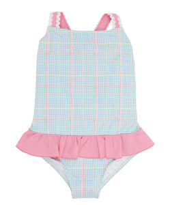 Beaufort Bonnet Taylor Bay Bathing Suit - Piccadilly Plaid with Hamptons Hot Pink (2t-6)