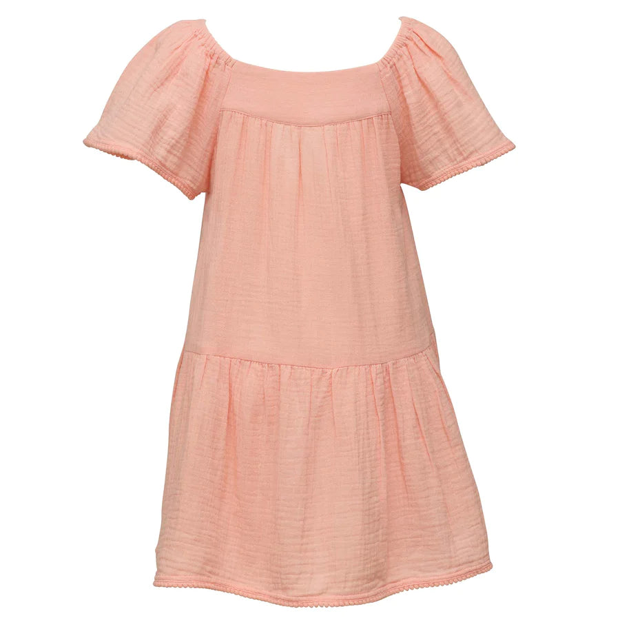 Snapper Rock- Peach Flutter Sleeve Dress (Peach, 2-6)