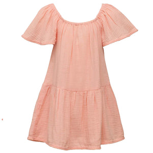 Snapper Rock- Peach Flutter Sleeve Dress (Peach, 2-6)