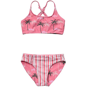 Snapper Rock- Palm Paradise Sustainable Swim Suit (Pink 8-14)