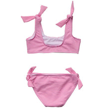 Load image into Gallery viewer, Snapper Rock- Frill Stripe Swimsuit (Raspberry, 2-16)