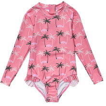 Load image into Gallery viewer, Snapper Rock- Palm Paradise Sustainable L/S One Piece Swim Suit (Pink 8-14)