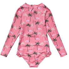 Load image into Gallery viewer, Snapper Rock- Palm Paradise Sustainable L/S One Piece Swim Suit (Pink 8-14)