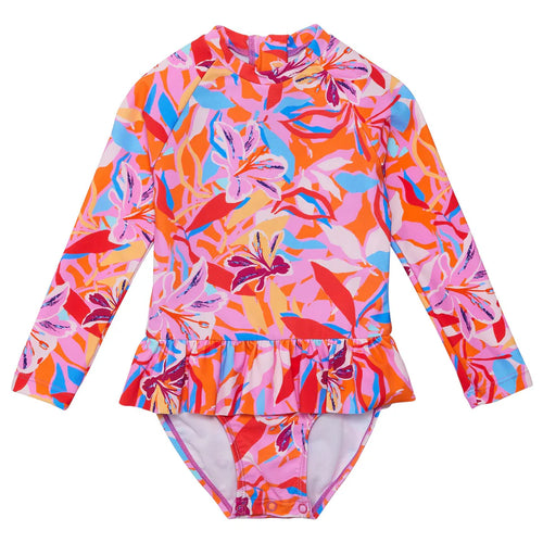 Snapper Rock- Blooming Sunset Sustainable LS Skirt Surf Suit (0-24m)