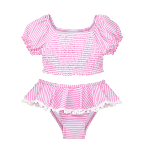 Flap Happy- UPF 50 Gemma Two Piece Swimsuit (Sweet Pink Stripe, 2T-6)