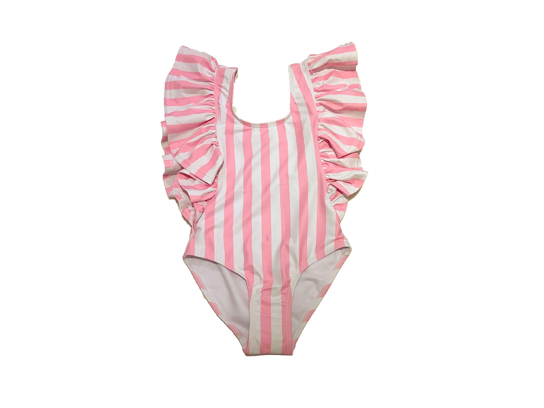 Snapper Rock-Wide Frill Swimsuit (Pink Stripe, 3m-6y)
