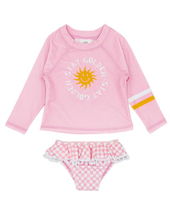 Feather 4 Arrow- Fun in the Sun L/S Baby Swim Set (Fairy Tale Pink, 6m-24m)