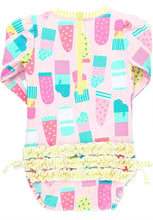 Load image into Gallery viewer, Ruffle Butts- Social One Piece Long Sleeve Swimsuit (Ice Cream, 3m-24m)