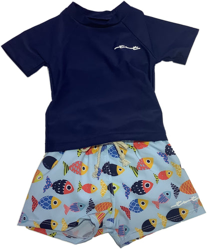 Tiderwater Tots- Sun Shirt and Swim Shirt Set (Colorful Fish)