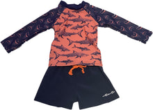 Load image into Gallery viewer, Tiderwater Tots- Sun Shirt and Swim Shirt Set (Shark Bite)