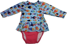 Load image into Gallery viewer, Tiderwater Tots- Skirted Sun Shirt and Bottom (Colorful Fish)