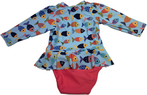 Tiderwater Tots- Skirted Sun Shirt and Bottom Set (Colorful Fish)