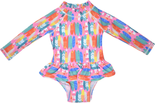 Flap Happy Alissa Infant Ruffle Rash Guard Swimsuit Pink Beach Boards (3m-24m)