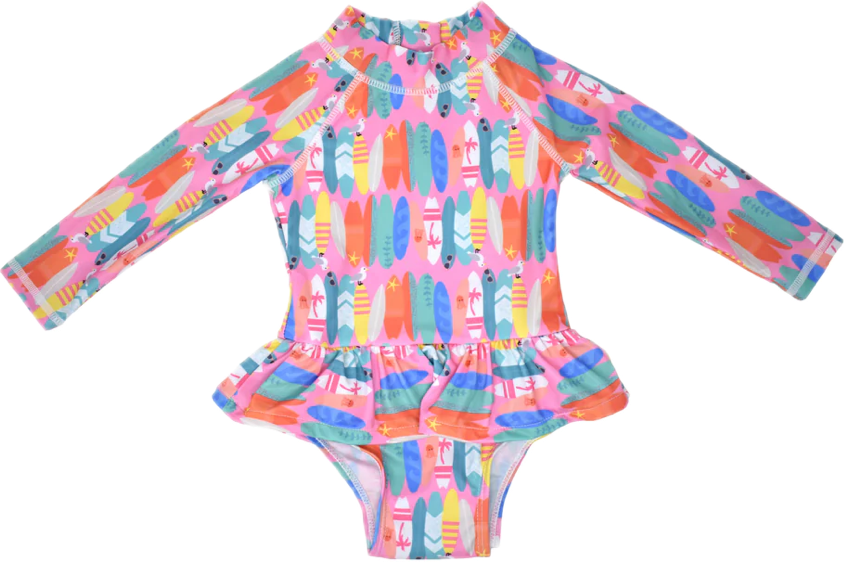 Flap Happy Alissa Infant Ruffle Rash Guard Swimsuit Pink Beach Boards (3m-24m)