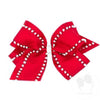 King Holiday Style Pom-Pom Edge Grosgrain Overlay Girls Hair Bow: RED W/ WHT