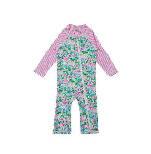 Flap Happy- UPF50 Long Sleeve Surf Suit (Lotus & Lillies, 3m-2T)