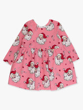 Load image into Gallery viewer, Rufflebutts- Girls Pink Santa Joy Knit Long Sleeve Twirl Dress (2T-8)