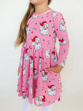 Load image into Gallery viewer, Rufflebutts- Girls Pink Santa Joy Knit Long Sleeve Twirl Dress (2T-8)