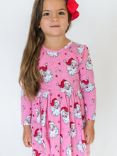 Load image into Gallery viewer, Rufflebutts- Girls Pink Santa Joy Knit Long Sleeve Twirl Dress (2T-8)