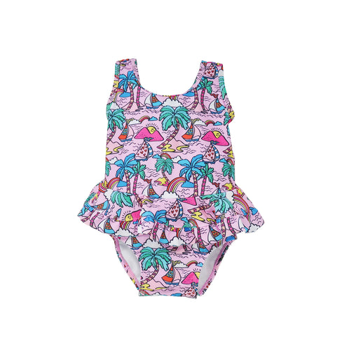 Flap Happy- UPF50 Stella Infant Swimsuit (Island Doodles, 3m-2T)