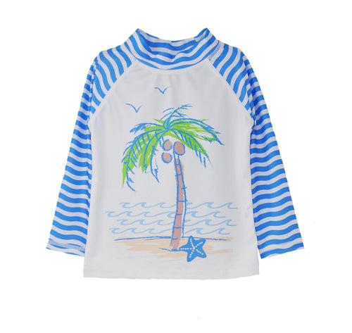 Flap Happy- UPF 50 Graphic Rashguard (Seaside Palms, 6m-24m)