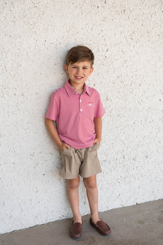 Saltwater Boys- Inshore Performance Stripe Polo SS- Red Stripe (2-8)