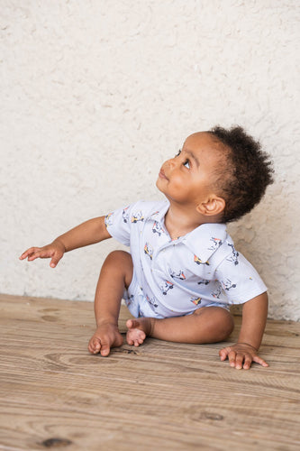 Saltwater Boys- Signature Pima Polo Romper (Golf Carts, 3m-24m)