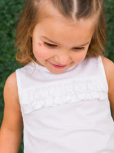 Load image into Gallery viewer, RuffleButts - Girls White Knit Ruffle Trim Tank (3m-24m)