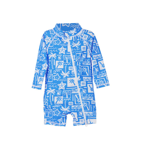 Flap Happy- UPF50 Shortie Surf Swimsuit (Seaside Palms, 3m-2T)