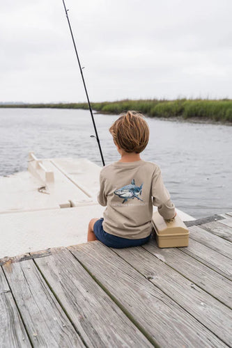 Saltwater Boys- LS Great White Shark Graphic Tee- Taupe (2-12)