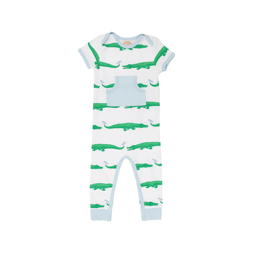 Beaufort Bonnet- Rowdy Rugby One-Piece Romper (Gator Pond Pals/Buckhead Blue , 0-24m)