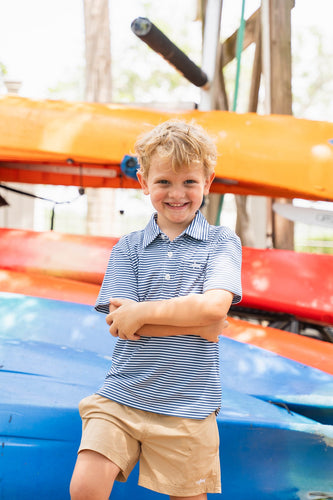 Saltwater Boys- Inshore Performance Stripe Polo SS- Navy Stripe (2-16)