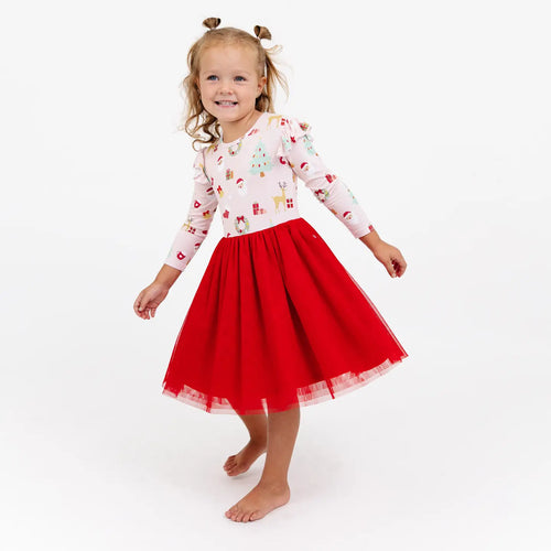 Emerson and Friends- Sugar Plum Bamboo Tulle Dress: Red/Multi (18m-7)
