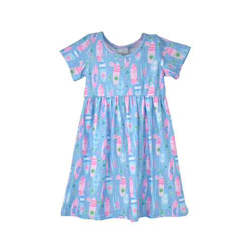 Flap Happy- UPF 50+ Laya Short Sleeve Tee Dress- Sweet Surfboards (2-6)