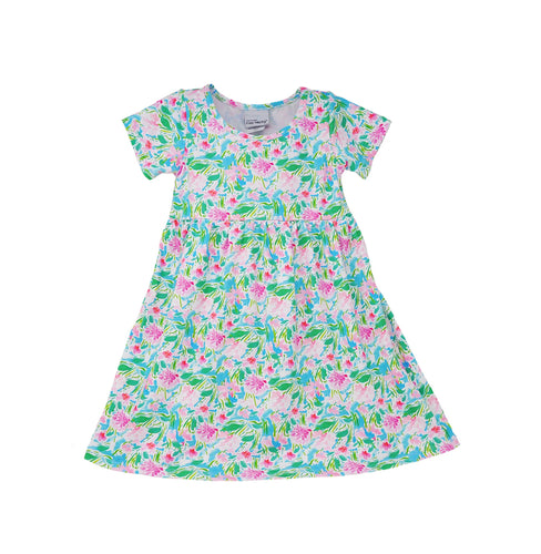 Flap Happy- UPF 50 Laya Short Sleeve Dress (Lotus & Lillies, 2T-6)