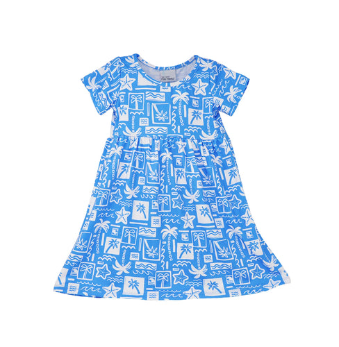 Flap Happy- UPF 50 Laya Short Sleeve Dress (Seaside Palms, 2T-6)