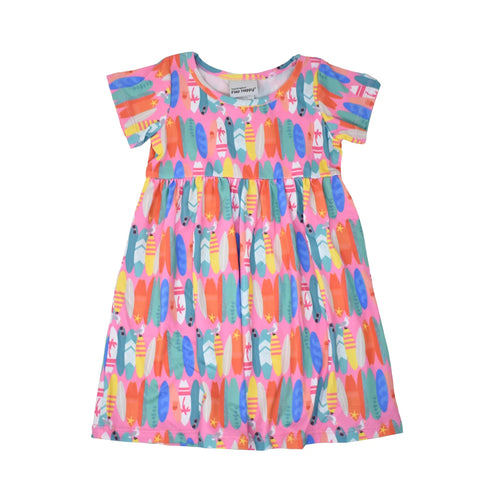Flap Happy- Short Sleeve Dress (Pink Beach Boards, 12m-24m)