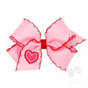 Load image into Gallery viewer, Medium Moonstitch Edge Grosgrain Hair Bow with Heart Embroidery