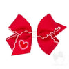 Medium Moonstitch Edge Grosgrain Hair Bow with Heart Embroidery