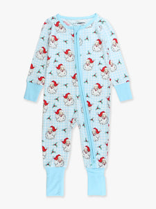 Ruggedbutts-Softsnooze™ Baby Bamboo Viscose Blue Dear Santa Convertible One Piece Footie Pajama (NB-12m)