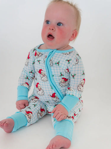 Ruggedbutts-Softsnooze™ Baby Bamboo Viscose Blue Dear Santa Convertible One Piece Footie Pajama (NB-12m)