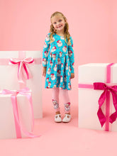 Load image into Gallery viewer, RuffleButts - Girls Pink Santa Joy Patterned Footless Ruffle Tights (6m-4t)