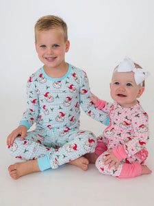 Ruggedbutts- Softsnooze™ Boys Bamboo Viscose Blue Dear Santa Long Sleeve Pajama Set (12m-6)