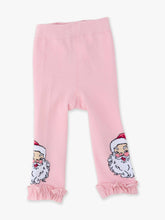 Load image into Gallery viewer, RuffleButts - Girls Pink Santa Joy Patterned Footless Ruffle Tights (6m-4t)