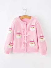 Load image into Gallery viewer, Rylee Faith Designs - Baby Girl Christmas Pink Santa Bow Knit Cardigan Sweater (2t-6)