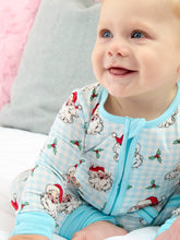 Load image into Gallery viewer, RuffleButts - SoftSnooze™ Baby Bamboo Viscose Blue Dear Santa Convertible One Piece Footie Pajama (NB-24M)